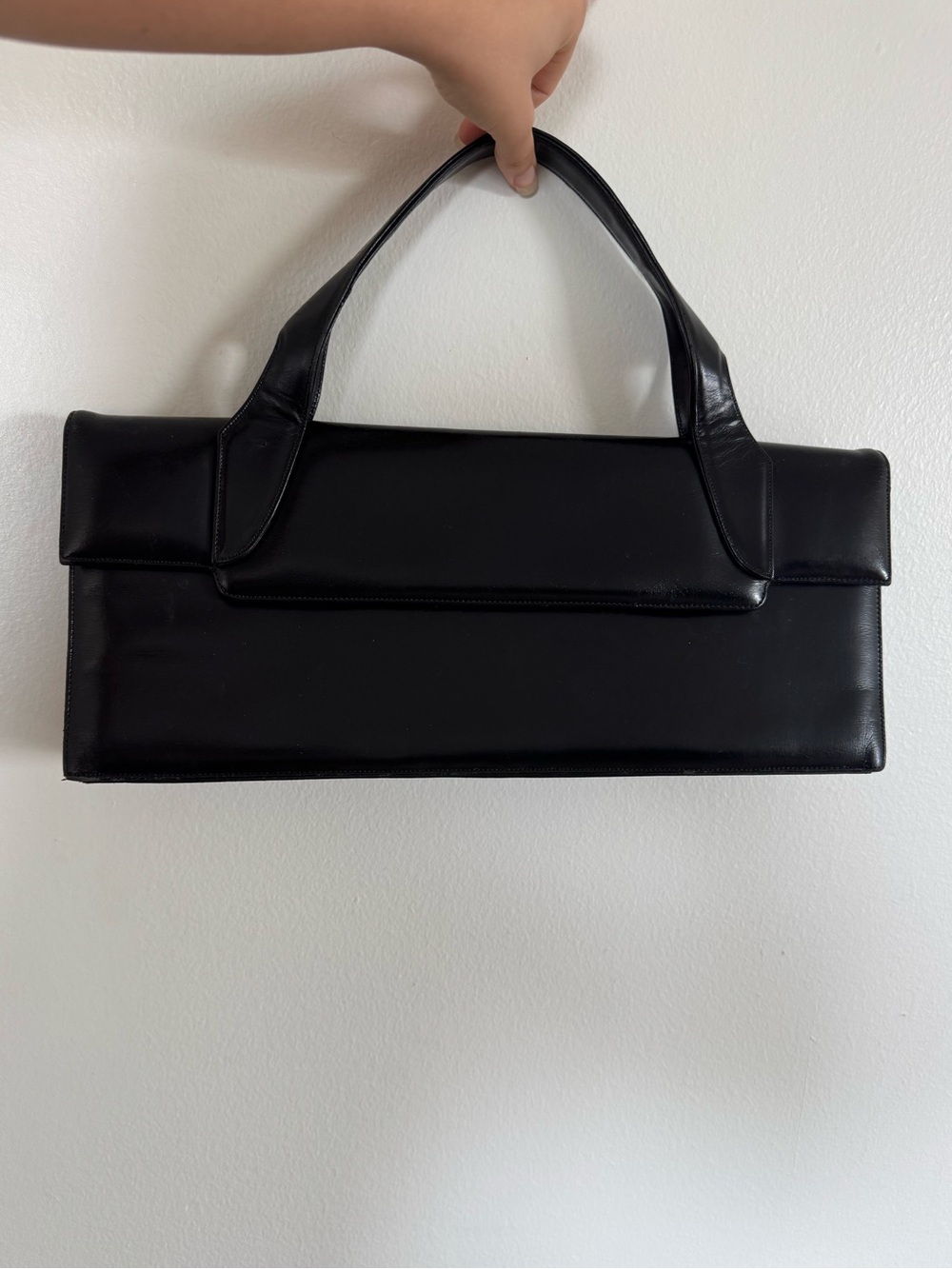 Vintage Bags by Supreme Black Leather East West Top Handle Handbag Gold Hardware